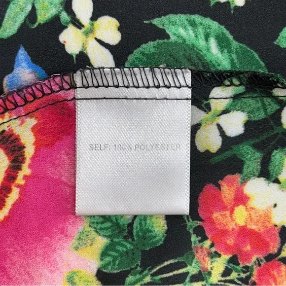 Rose + Olive Floral Blouse Women’s L Black Boho Tunic Top Pintuck Long Sleeve - Picture 10 of 11